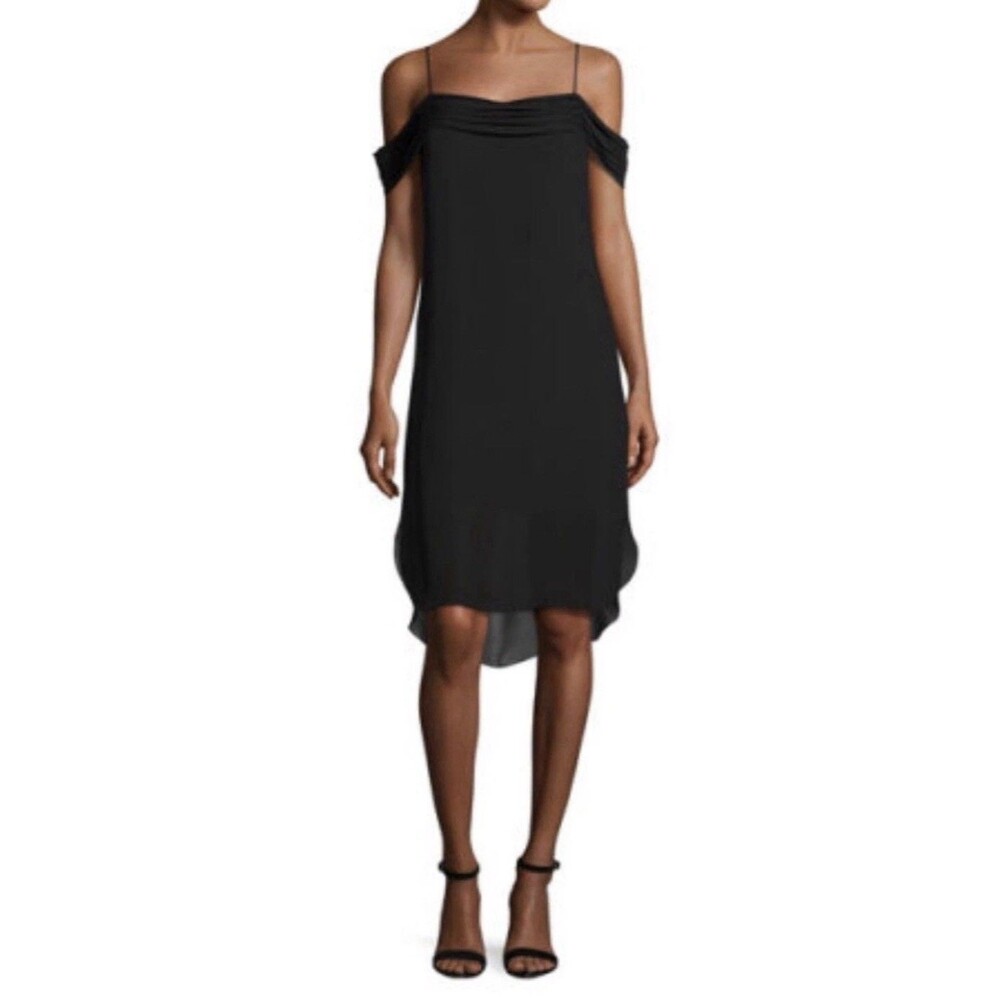 T By Alexander Wang Black 100% Silk Pleated Off The Shoulder Mini Dress Size 0